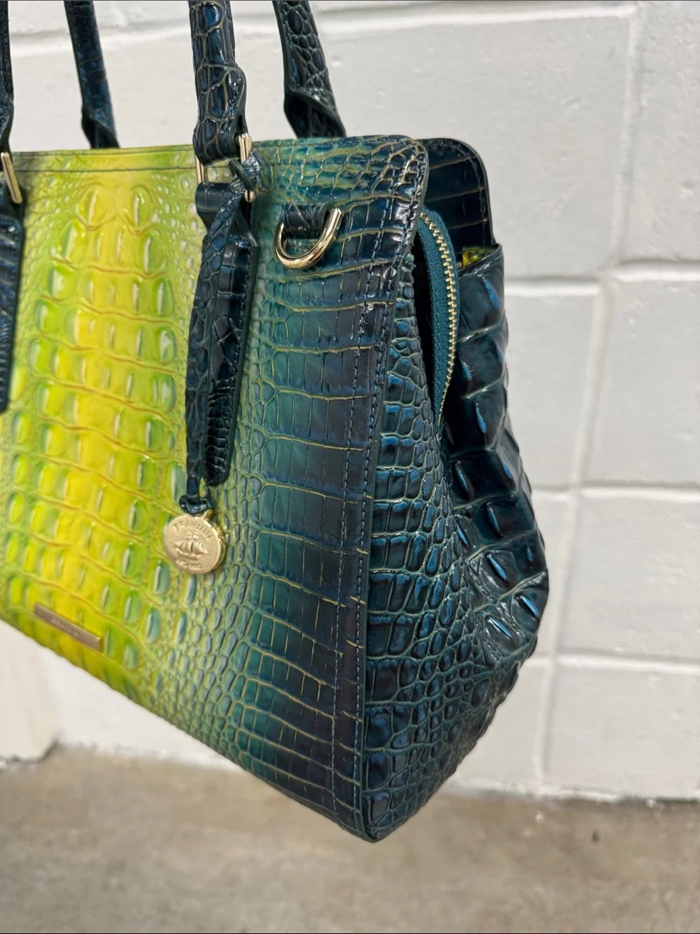 Green Ombre Croc-Embossed Tote Bag